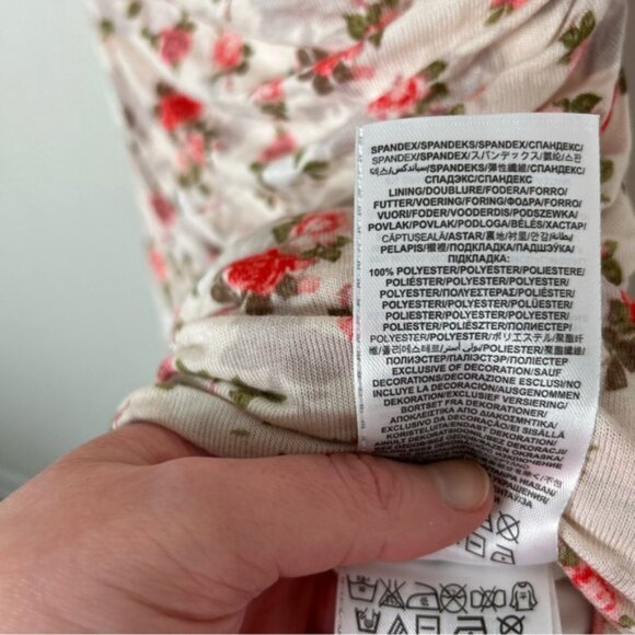 GUESS Mini Dress Floral Print Ruched side Bodycon long sleeve Size XS - Picture 10 of 16